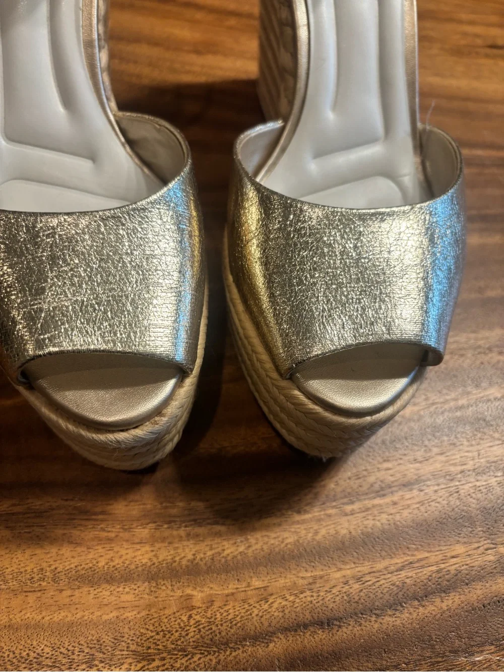 Franco Sarto Metallic Gold Wedge Espadrille Sandals size 9.5